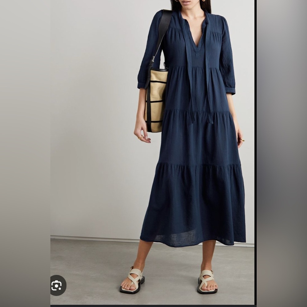 Honorine Women's Blue Midnight Long Giselle Tiered Gauze Maxi Dress